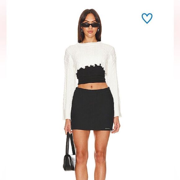 Superdown Adelita Crop Sweater Ivory white raw edge pullover top Revolve S NWT - Picture 2 of 12